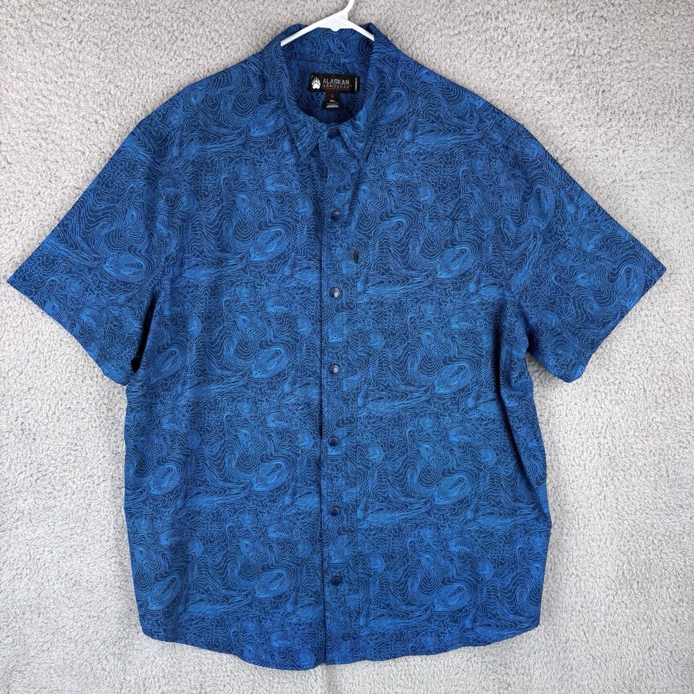 Alaskan Hardgear Shirt Mens Extra Large Blue Paisley All Over Print Short Sleeve